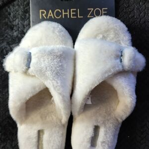 Rachel Zoe Cream Fuzzy Slippers NWT size XL 9 1/2-10 1/2 womens